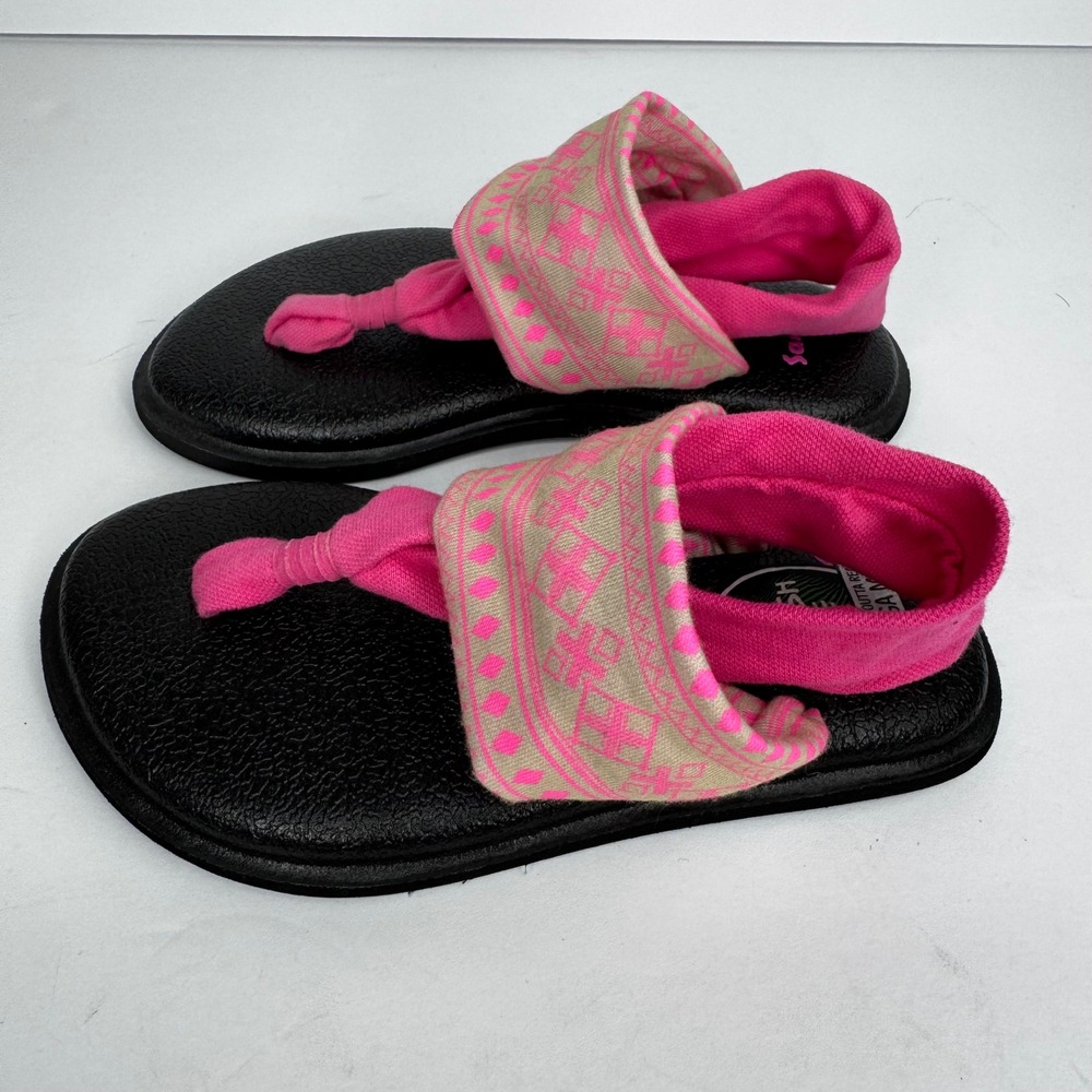 Sanuk Yoga Sling 2 Toddler Sz 9/10 Sandal Black Pink Pattern Made Outta Yoga Mat - Picture 6 of 7